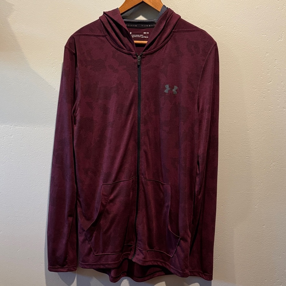 Under Armour Men's Fitted Threadborne HeatGear Burgundy Zip-Up Hooded Jacket
